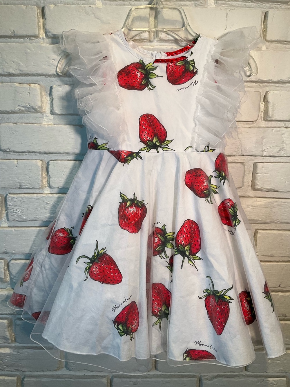 Monnalisa Tulle White Strawberry dress 5